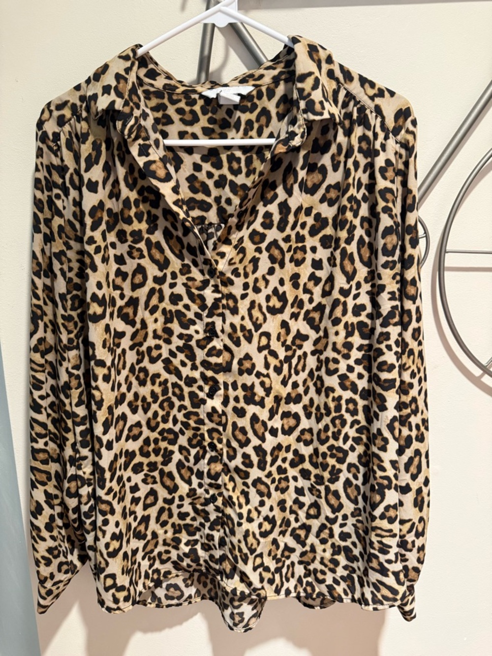 H&M Leopard Print Button-Down Shirt - Beige, Black, Brown Size 14